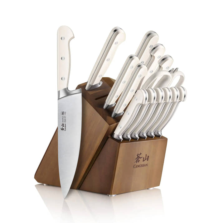 Cangshan Adams Series 1027273 German Steel Forged 15-Piece Knife Block Set White