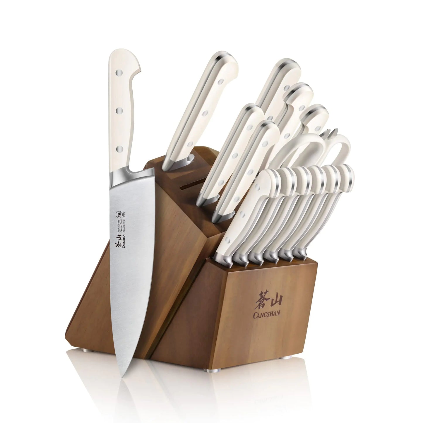 Cangshan Adams Series 1027273 German Steel Forged 15-Piece Knife Block Set White