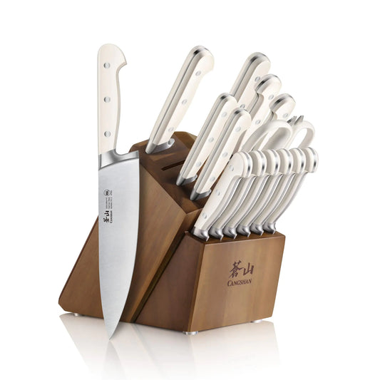 Cangshan Adams Series 1027273 German Steel Forged 15-Piece Knife Block Set White